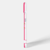 Coques Case-Mate iPhone Flamant rose avec fleurs tropicales sur rayures (Verso / Gauche)