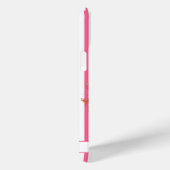 Coques Case-Mate iPhone Flamant rose avec fleurs tropicales sur rayures (Verso / Droite)