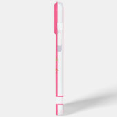 Coques Case-Mate iPhone Flamant rose avec fleurs tropicales sur rayures (Verso / Gauche)