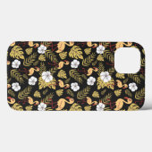 Coques Case-Mate iPhone Flamant rose continu motif fleurs jaune et blanc (Verso (horizontal))