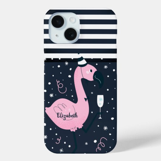 Coques Case-Mate iPhone Flamant Rose Cool Marine Rayé Bleu Navy (Verso)