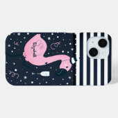 Coques Case-Mate iPhone Flamant Rose Cool Marine Rayé Bleu Navy (Verso (horizontal))