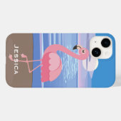 Coques Case-Mate iPhone Flamant rose d'île tropicale personnalisée (Verso (horizontal))