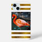 Coques Case-Mate iPhone Flamant rose élégant Photo Gold Stripes Dare Citat (Verso)