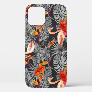 Case-Mate iPhone Case Flamant rose et fleurs, motif monochrome.