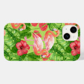 Coques Case-Mate iPhone Flamant rose et plantes tropicaux (Verso (horizontal))