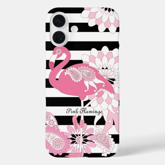 Coques Case-Mate iPhone Flamant Rose Fantaisiste Rayé Noir et Blanc (Verso)
