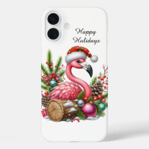 Coques iPhone 16 Plus Flamant rose festif de Noël