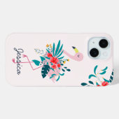 Coques Case-Mate iPhone Flamant rose floral tropical mignon (Verso (horizontal))