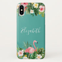 Flamant rose floral tropical personnalisé Teal