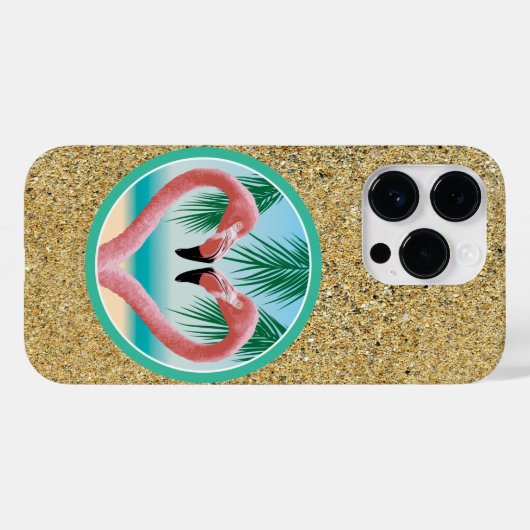 Coques Case-Mate iPhone Flamant rose Love (Saint-Valentin tropical) Coque- (Verso (horizontal))
