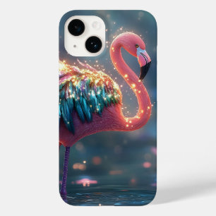 Coque Pour iPhone 14 Flamant rose magique Imaginaire Art avec plume col