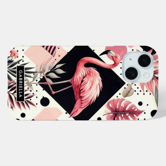 Coques Case-Mate iPhone Flamant rose mignon géométrique (Verso (horizontal))