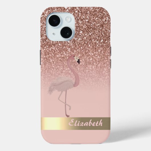 Coques Case-Mate iPhone Flamant Rose Moderne Paillettes Sequins (Verso)
