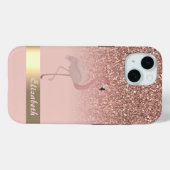 Coques Case-Mate iPhone Flamant Rose Moderne Paillettes Sequins (Verso (horizontal))