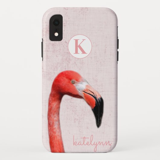 Coques Case-Mate iPhone Flamant rose photo mignon rose Peek-a-Boo Monogram (Dos)