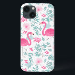 Etui iPhone 13 Flamant rose rose et fleurs tropicales G7<br><div class="desc">Flamants roses et fleurs tropicales et feuilles sans soudure motif G7</div>