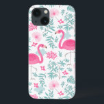 Etui iPhone 13 Flamant rose rose et fleurs tropicales G7<br><div class="desc">Flamants roses et fleurs tropicales et feuilles sans soudure motif G7</div>