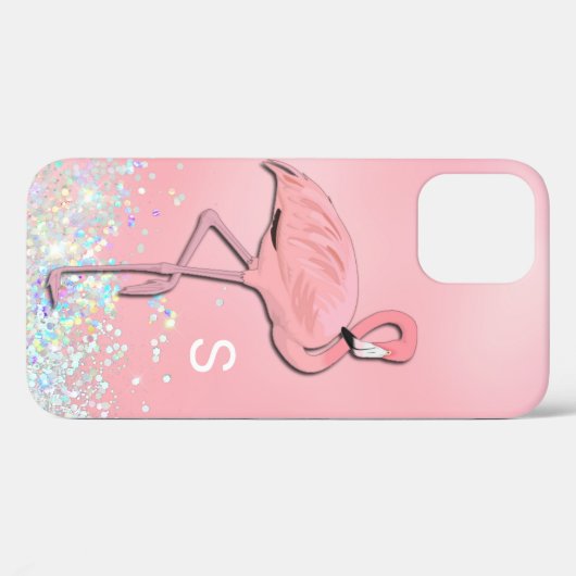 Coques Case-Mate iPhone Flamant rose rose monogramme (Verso (horizontal))