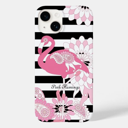 Coques Case-Mate iPhone Flamant rose rose rayé noir et blanc (Verso)