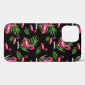 Coques Case-Mate iPhone Flamant rose rose sur noir (Verso (horizontal))