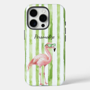 Coques iPhone 16 Pro Flamant rose rose vert