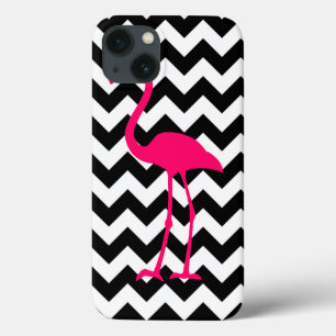 iPhone 13 Coque Flamant rose rose vif Zigzag noir et blanc
