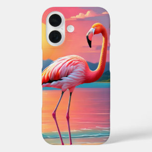 Coques iPhone 16 Flamant rose Sunset Tropical Beach