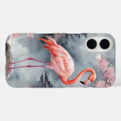 Coques Case-Mate iPhone Flamant rose sur couverture d'éclaboussure d'encre (Verso (horizontal))