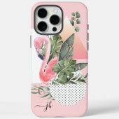 Coques Case-Mate iPhone Flamant rose tropical féminin avec Monogramme (Verso)