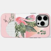 Coques Case-Mate iPhone Flamant rose tropical féminin avec Monogramme (Verso (horizontal))