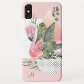 Coques Case-Mate iPhone Flamant rose tropical féminin avec Monogramme (Dos)