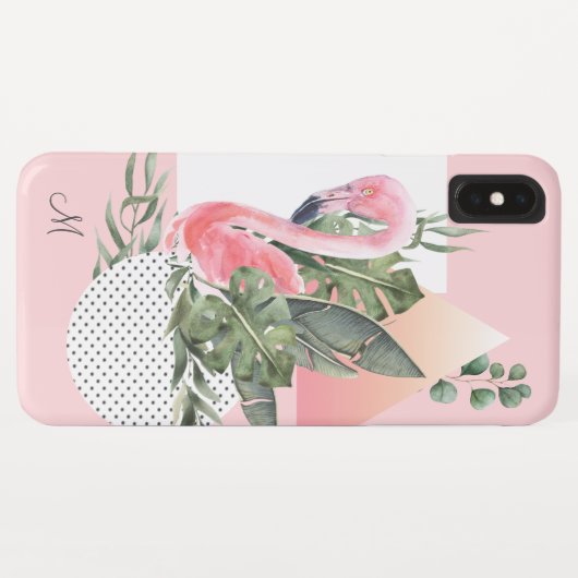 Coques Case-Mate iPhone Flamant rose tropical féminin avec Monogramme (Dos (Horizontal))