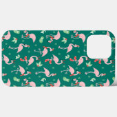 Coques Case-Mate iPhone Flamant Rose Vert Modèle de Fêtes de Noël  (Verso (horizontal))