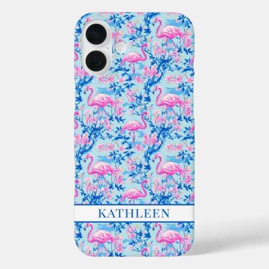Coques Case-Mate iPhone Flamants avec fleurs roses monogrammées (Verso)