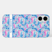 Coques Case-Mate iPhone Flamants avec fleurs roses monogrammées (Verso (horizontal))