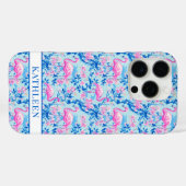 Coques Case-Mate iPhone Flamants avec fleurs roses monogrammées (Verso (horizontal))