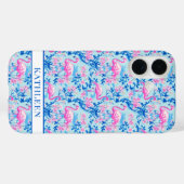 Coques Case-Mate iPhone Flamants avec fleurs roses monogrammées (Verso (horizontal))