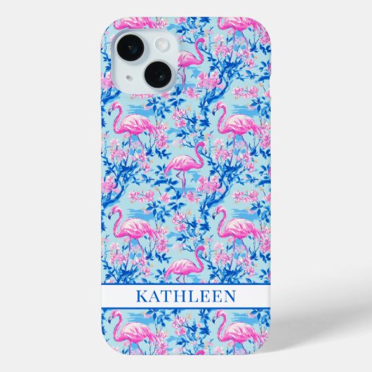 Coques Case-Mate iPhone Flamants avec fleurs roses monogrammées (Verso)
