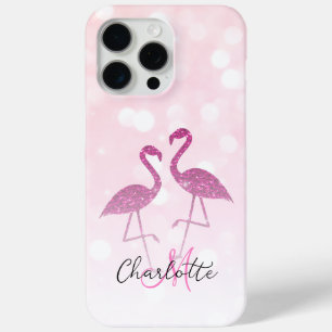 Coque iPhone 15 Pro Max Flamants brillants de parties scintillant rose Mon