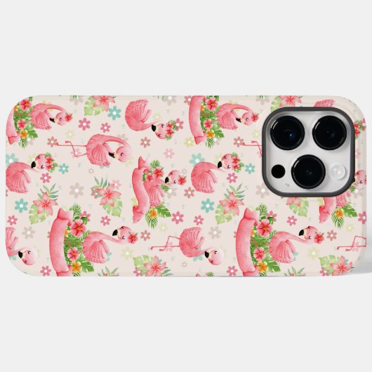Coques Case-Mate iPhone Flamants mignons et fleurs tropicales (Verso (horizontal))