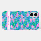 Coques Case-Mate iPhone Flamants Rose Monogrammés Aquarelle (Verso (horizontal))