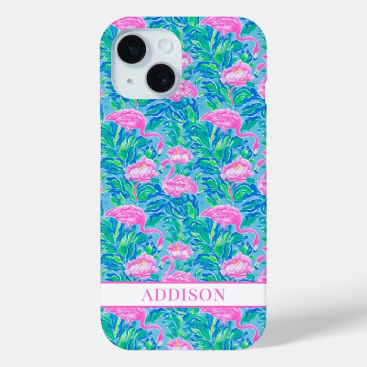 Coques Case-Mate iPhone Flamants Rose Monogrammés Aquarelle (Verso)