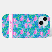 Coques Case-Mate iPhone Flamants Rose Monogrammés Aquarelle (Verso (horizontal))
