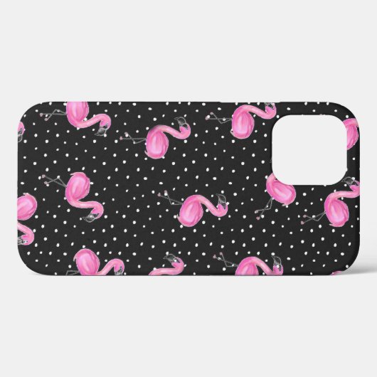 Coques Case-Mate iPhone flamants roses à pois (Verso (horizontal))