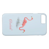 Coques Case-Mate iPhone Flamants roses adorables, Bleu - Personnalisé (Dos (Horizontal))