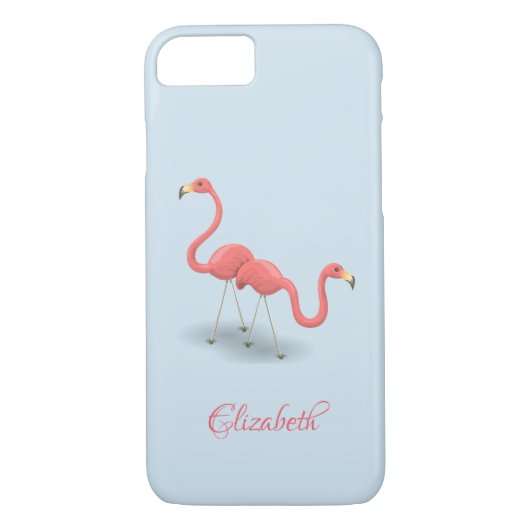 Coques Case-Mate iPhone Flamants roses adorables, Bleu - Personnalisé (Dos)