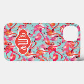 Coques Case-Mate iPhone Flamants roses aquarelle rassemblés | Monogramme (Verso (horizontal))