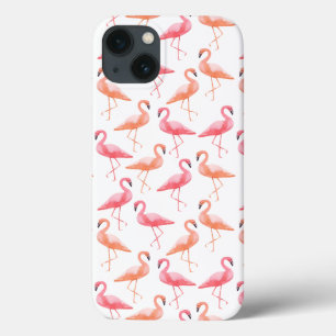 Etui iPhone 13 Flamants roses aquarelles