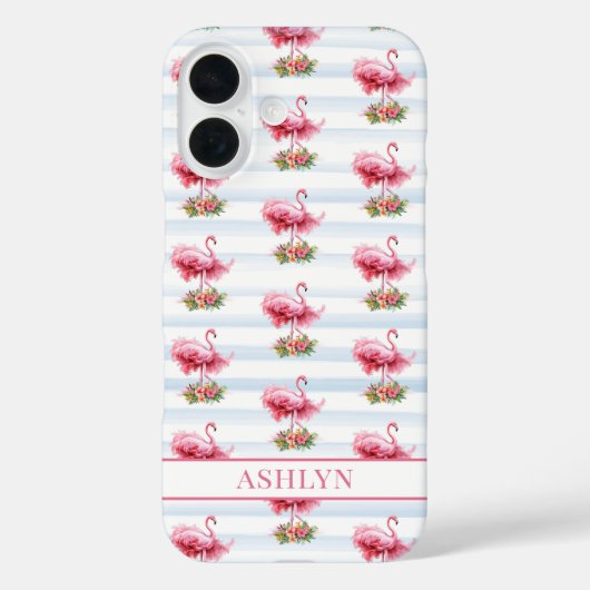 Coques Case-Mate iPhone Flamants roses avec des fleurs sur des rayures à l (Verso)
